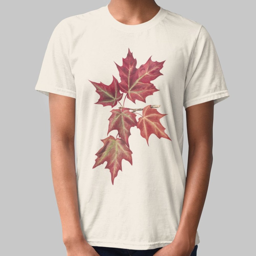 Autumn Maple Leaves Botanical Print Short Sleeve Graphic Tee T-shirt S M L XL